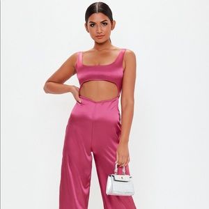 MISSGUIDED Pink Satin Jumpsuit